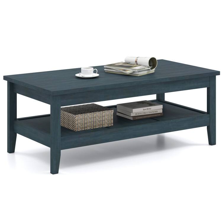 Engineered Wood Coffee Table 2-Tier with Storage and Raised Shelf - 47" x 23.5" x 18"