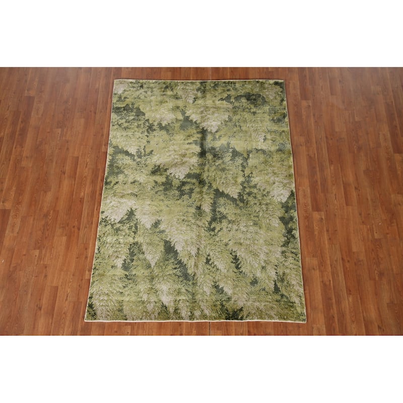 Green Abstract Modern Area Rug Hand-knotted Wool Carpet - 4'8"x 6'6"