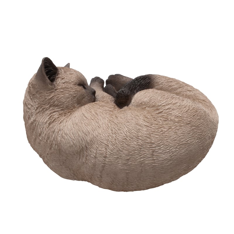 Sleeping Siamese Cat Outdoor Garden Statue - 7.75"