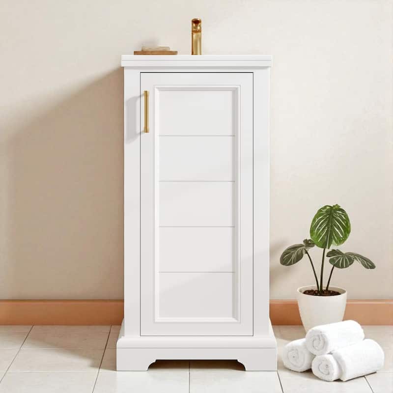 16 Inch Freestanding Bathroom Vanity with Ceramic Sink, Soft Close Door and Adjustable Shelf, French Style - White