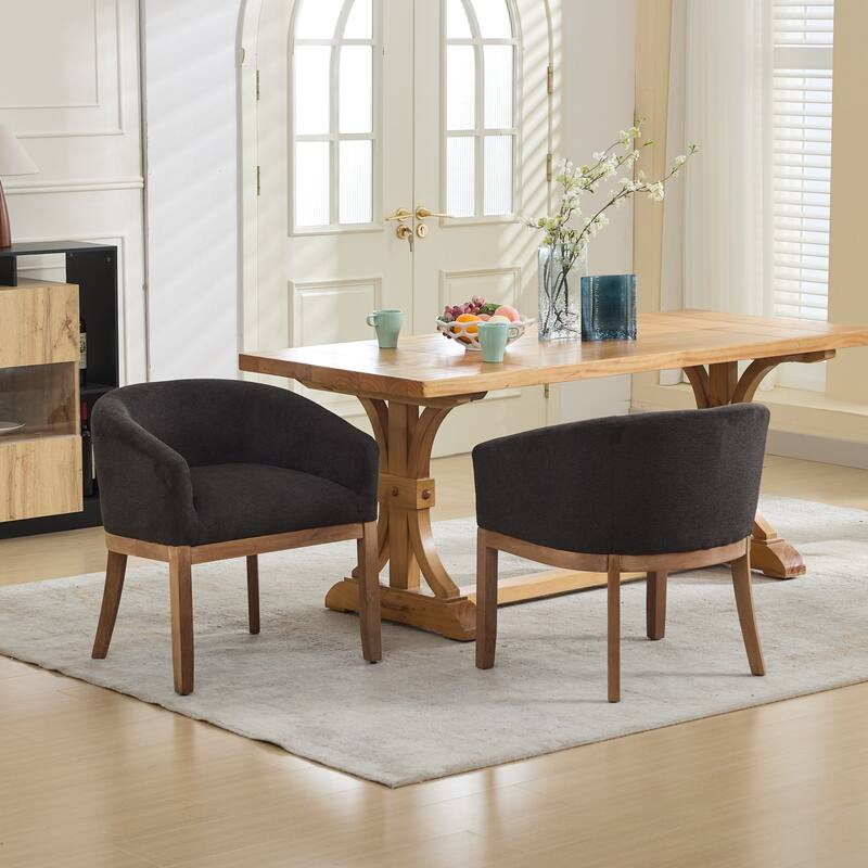 Modern 19" W Upholstered Barrel Dining Chairs with Arms, Farmhouse Linen Accent Chairs with Solid Wood Frame