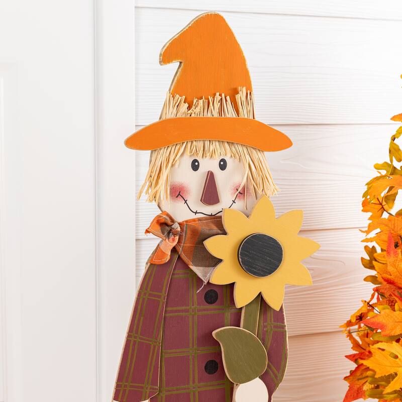 Glitzhome 36"H Fall Solid Wood Scarecrow Porch Decor(KD) - 36''H