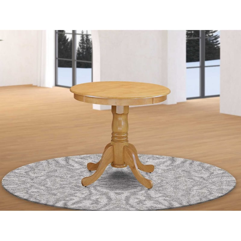 Round Pedestal Dining Table - Compact 30 Inch Oak Finish Table for Kitchen or Small Spaces