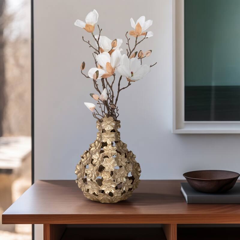 Aluminum Decorative Vase Floral Openwork Design Glam Style Modern