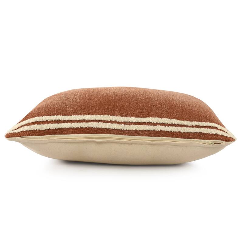 HomeRoots 16" X 24" Cinnamon Striped Cotton Lumbar Throw Pillow With Texture