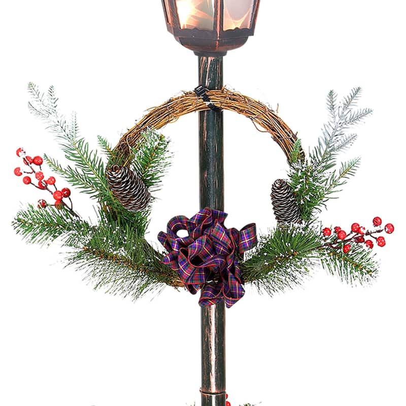 Lighted Christmas Lamp Post with Pine Cone Decoration - 4'
