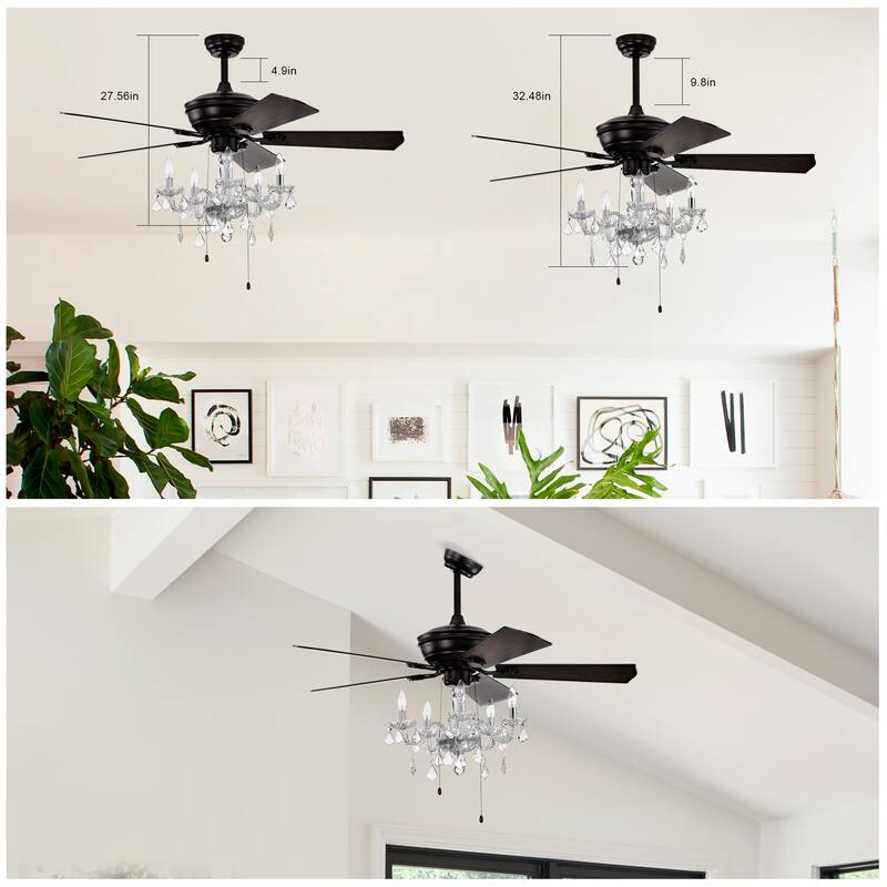 2-in-1 Ceiling Fan with Crystal Chandelier & 3-Speed Reversible Motor, Dual Finish Blades, Timer Function