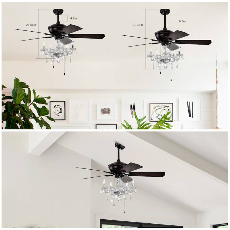 Sofucor 52" Ceiling Fan with Light Remote, Classical Crystal Chandelier fan, 5 Reversible Blades & Reverse Airflow - 52 Inches