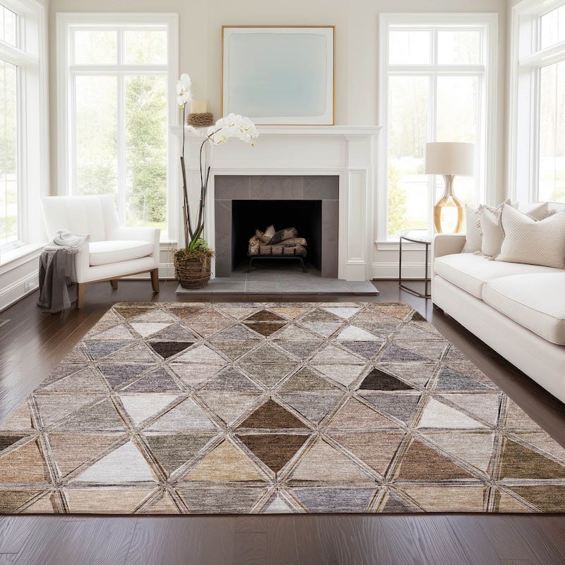 Machine Washable Indoor/ Outdoor Chantille Modern Diamonds Rug - Brown - 10' x 14'
