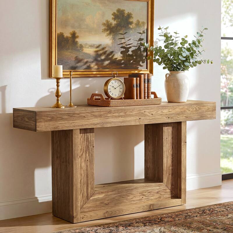 63-Inch Solid Wood Console Table, U-Shaped Farmhouse Entryway Table