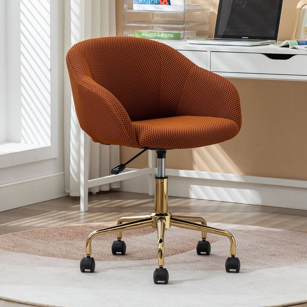 Modern Fabric Office Chair, 360° Swivel Adjustable Height with Gold Metal Base