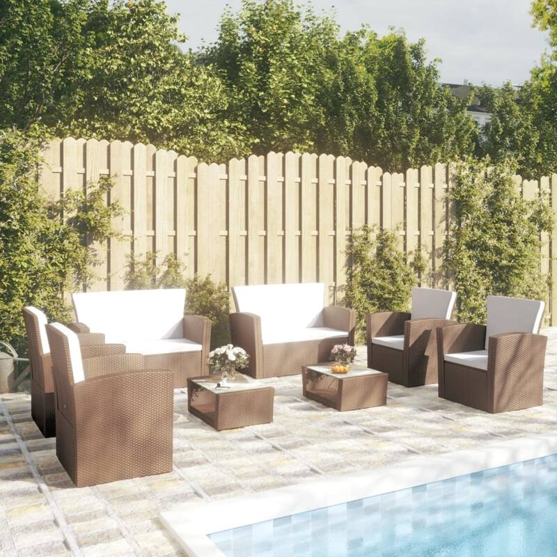 vidaXL Patio Lounge Set Sectional Sofa Set 4 Piece with Cushions Poly Rattan - Brown - 8-Piece Sets