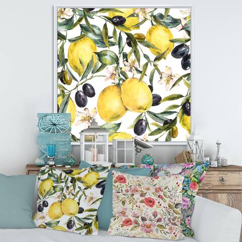 Designart 'Lemon and Olive Branches I' Tropical Framed Canvas Wall Art Print