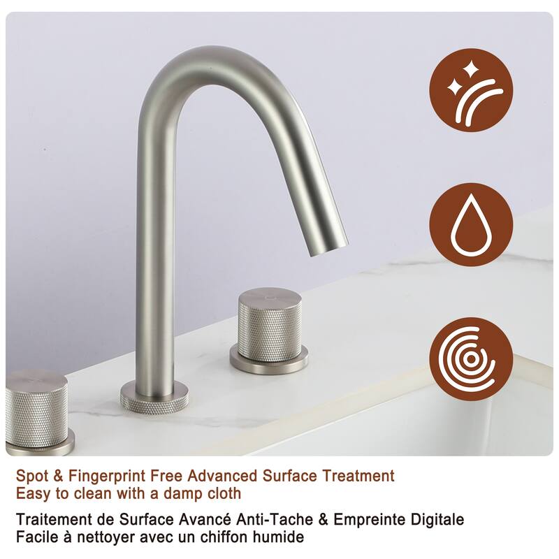 Mondawe Deck Mounted 8 Inch Widespread Double-Handle Bathroom Faucet in Brushed Nickel for Bathroom, Vanity, Laundry