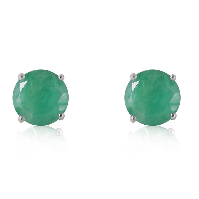 14K Solid Gold Stud Earrings Round Shaped Natural Emerald Gemstone