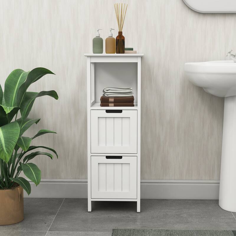 Anmytek Narrow Farmhouse Bathroom Storage Cabinet with Shelves Open and Closed Small Space Organizer - White
