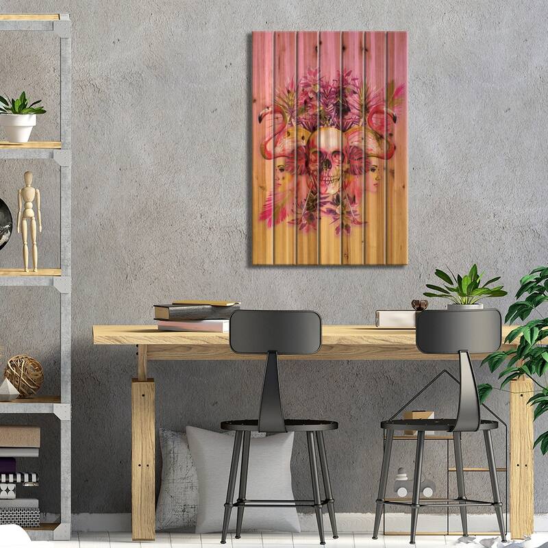 Skull III Print On Wood by Burcu Korkmazyurek - Multi-Color