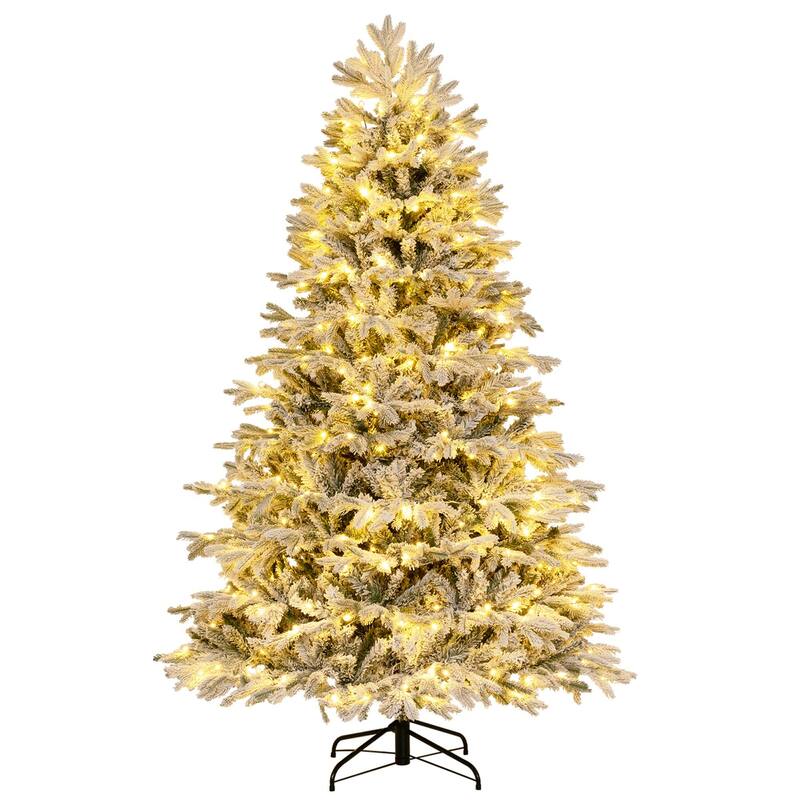 Costway 4.5 FT/6FT/7FT Pre-Lit Christmas Tree Snow Flocked Hinged Xmas