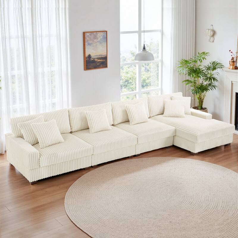 Anne 150" W Oversized Upholstered Modular Sectional Sofa - White-Type 1 - Right Facing