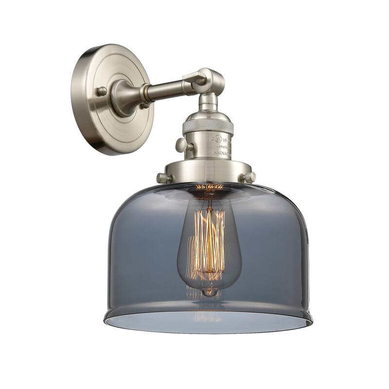 Innovations Lighting Large Bell Single Light 12" Tall Bathroom Sconce - Brushed Satin Nickel / Plated Smoked