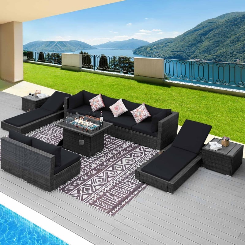 FINCATI Outdoor High-back Wicker Patio Sectional Set, 500 lbs Luxury Oversized Conversation Set, Spacious Couch Set - 240122 - Black