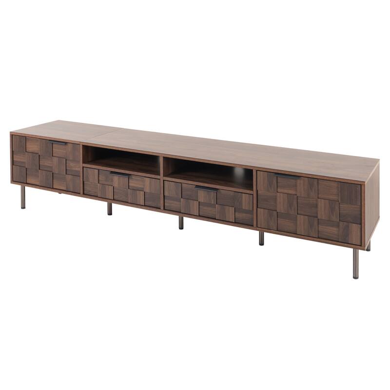 Mid-Century TV Stand with 2 Drawers, Vintage Wood Media Console for TVs up to 85'', Living Room Storage Cabinet w/ Open Shelves