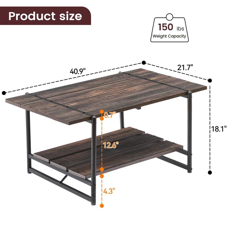 Coffee Table with 2 Storage Shelf