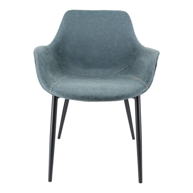 Markley Mid-Century Modern Upholstered Distressed Leather Dining Chair with Comfy Curved Seat & Strong Powder-Coated Metal Legs