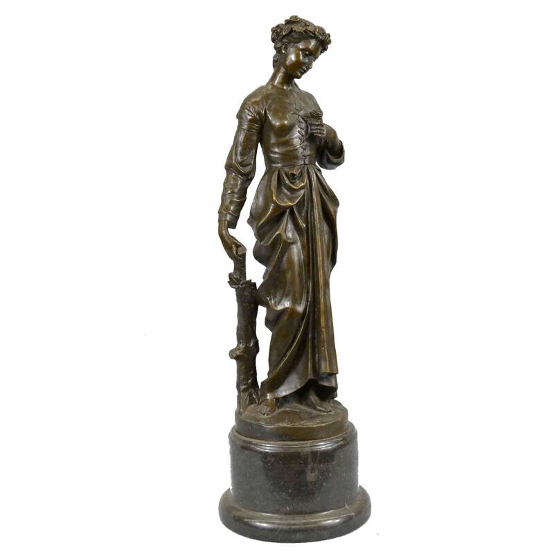 A Young Maiden In Garden Of Eden Art Nouveau Bronze Figurine Sculpture Art Deco