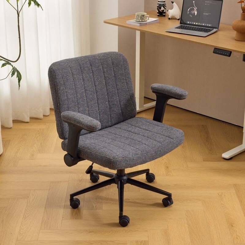 Speckled Chenille Swivel Chair With Flip-Up Arms For Cross-Legged