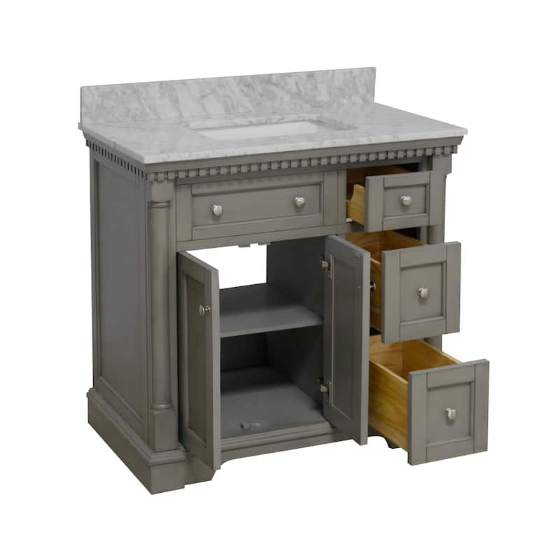 KitchenBathCollection Sydney 36" Bathroom Vanity with Carrara Marble Top