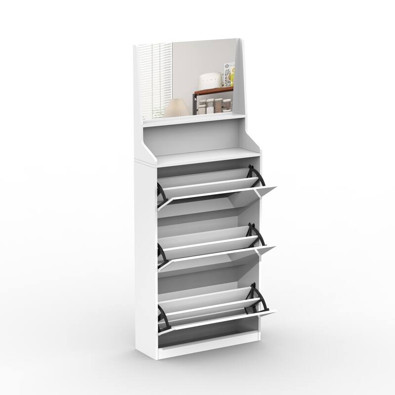 Shoe Cabinet with 3 mirrors,Shoe Storage Cabinet for Entryway,Vertical Shoe Cabinet
