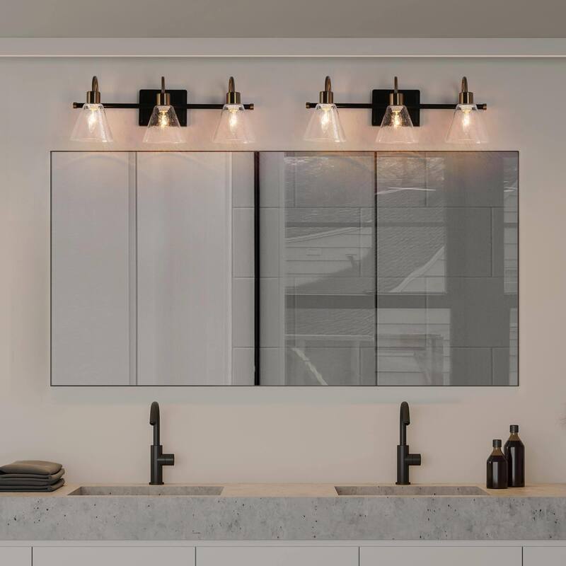 Modern Transitional 3-light Bathroom Vanity Light Black Gold LED Dimmable Wall Sconce