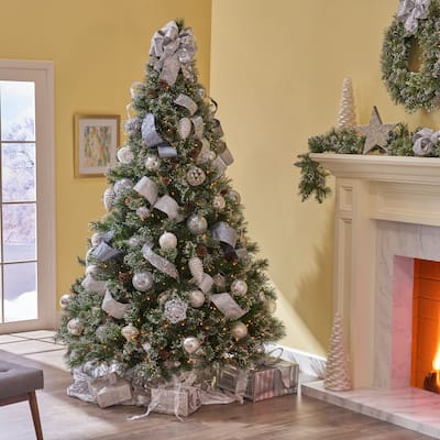 9FT Cashmere and Snow Bristle Mixed Tree with 2317 Tips, 105 Pine Cones & 1200 Clear Lights