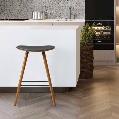 Piper Mid-Century Modern Backless Counter Stool in Faux Leather and Wood