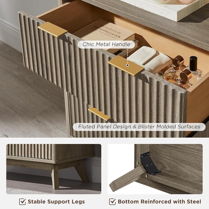Fluted 6 Drawers Dresser, Modern Chest of Drawers, for Bedroom