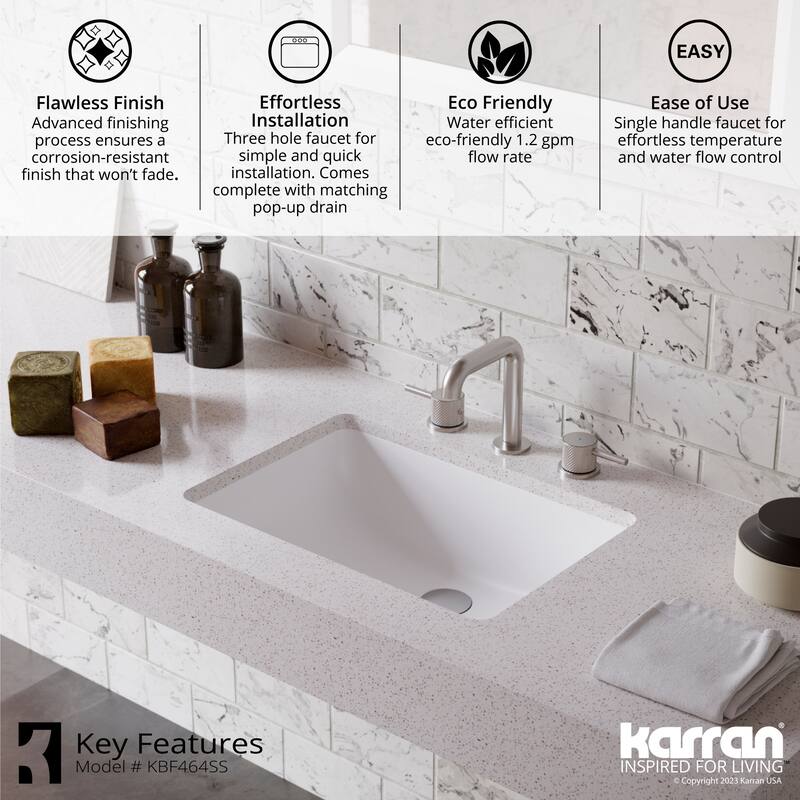 Karran Tryst KBF464 2-Handle Three Hole Widespread Bathroom Faucet with Matching Pop-up Drain
