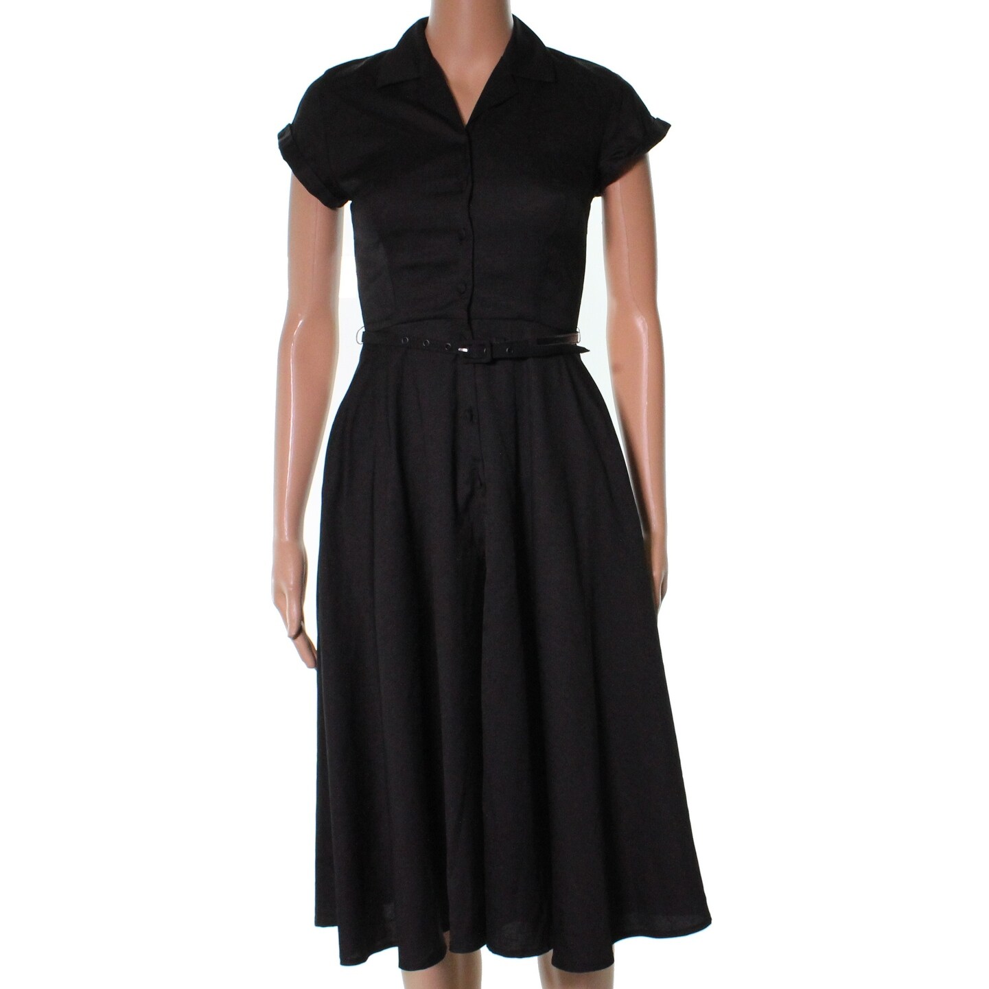 Shop Unique Vintage Black Button Front Women S Xs A Line Belted