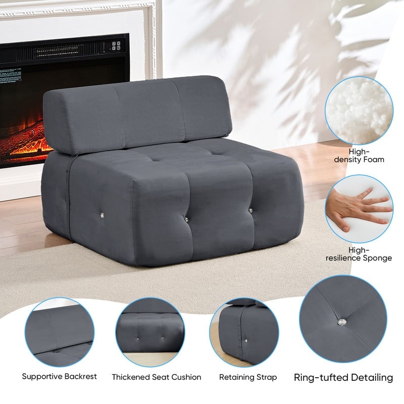 Mixoy Modern Velvet Single Sofa, 1-Seater Modular Sofa Couch with Rivet Trim for Living Room