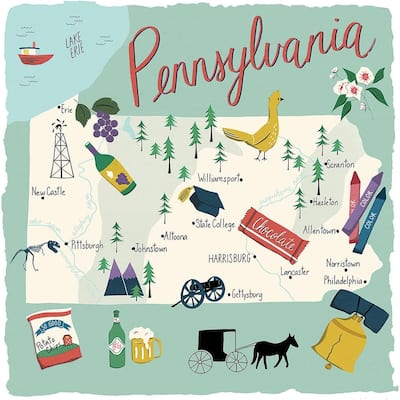 Pennsylvania 4-Pack Absorbent Stone Coasters with Protective Cork Backing 4" Square Made in The USA Artistic Easily Wipes Clean