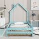 preview thumbnail 24 of 33, Twin Size Wood bed with House-shaped Headboard Floor bed with Fences