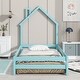 preview thumbnail 17 of 19, Wood Bed with House-Shaped Headboard Floor Bed with Fences
