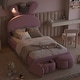 preview thumbnail 1 of 6, Wooden Twin Size Upholstered Platform Bed Frame with Cartoon Ears Shaped Headboard, Kid's Bed with Light, Pink Pink