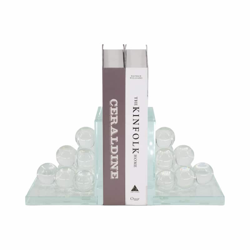 Decorative Glass Orbs Accent in L-Shape Bookends - 6", Clear - 6.0"