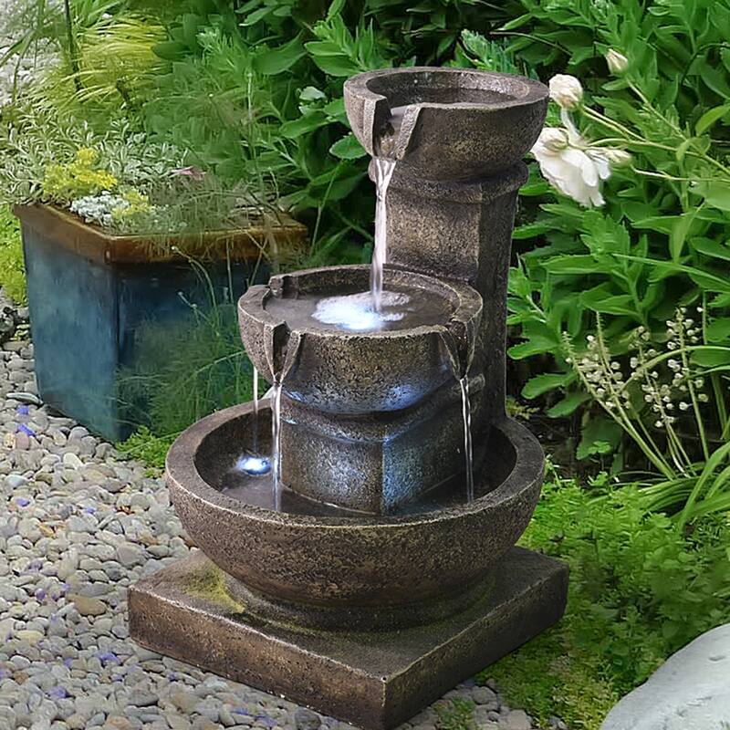 Outdoor Waterfall 3-tier Fountain with LED Light