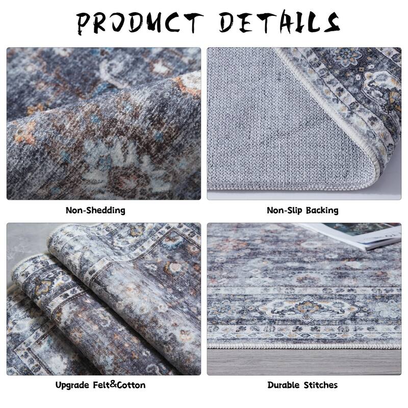 Living Room Rug 6x9 Rug Machine Washable Boho Area Rug Non Slip Soft Vintage Low Pile Large Rug