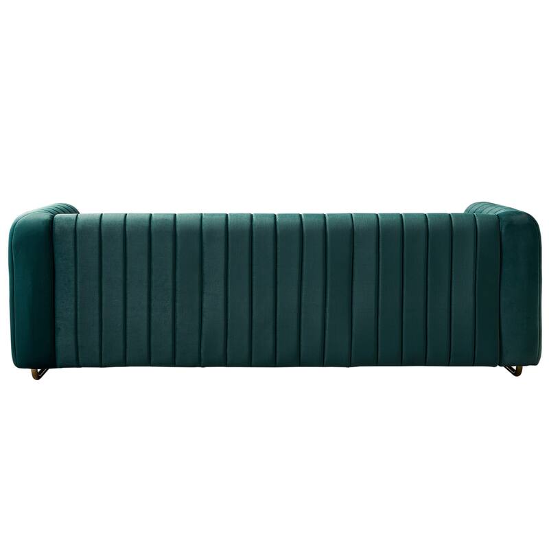 Velvet Sofa Couch 84.25" with Channel Tufting and Polished Gold Legs, Modern Living Room Style