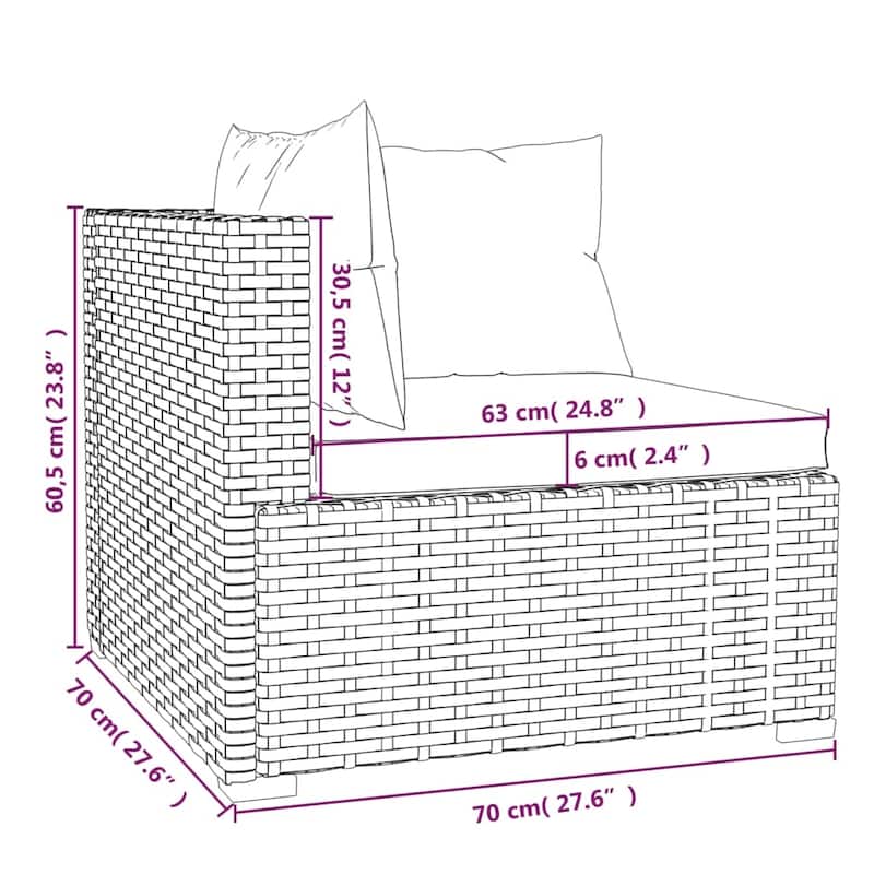 vidaXL Patio Lounge Set Outdoor Sectional Sofa Set Table Garden Poly Rattan - 27.6" x 27.6" x 24"