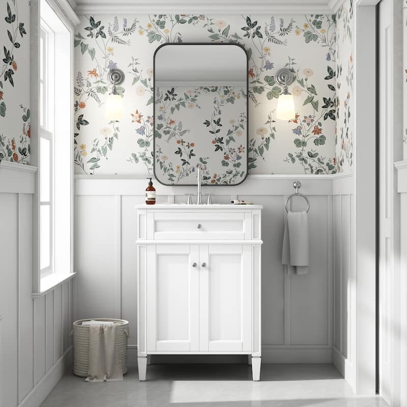 24" Bathroom Vanity With 2 Doors And Tip-Out Drawer, Bathroom Storage Cabinet With Sink, Soft-Closing Doors With Organizers