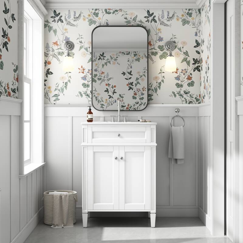 24" Bathroom Vanity with 2 Doors and Tip-Out Drawer, Bathroom Storage Cabinet with Sink, Soft-Closing Doors with Organizers
